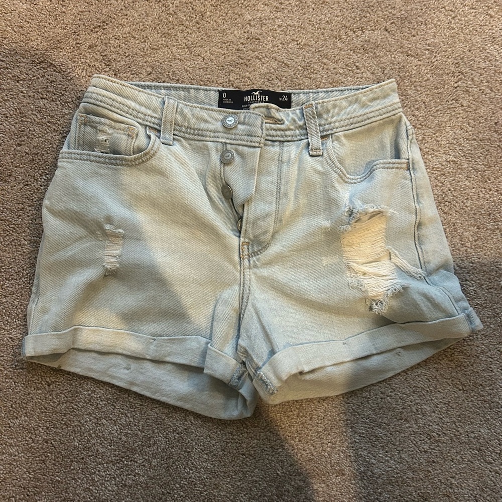 ❌sold❌New Hollister Women's Light Blue Denim Shorts Slightly Ripped & Distressed
